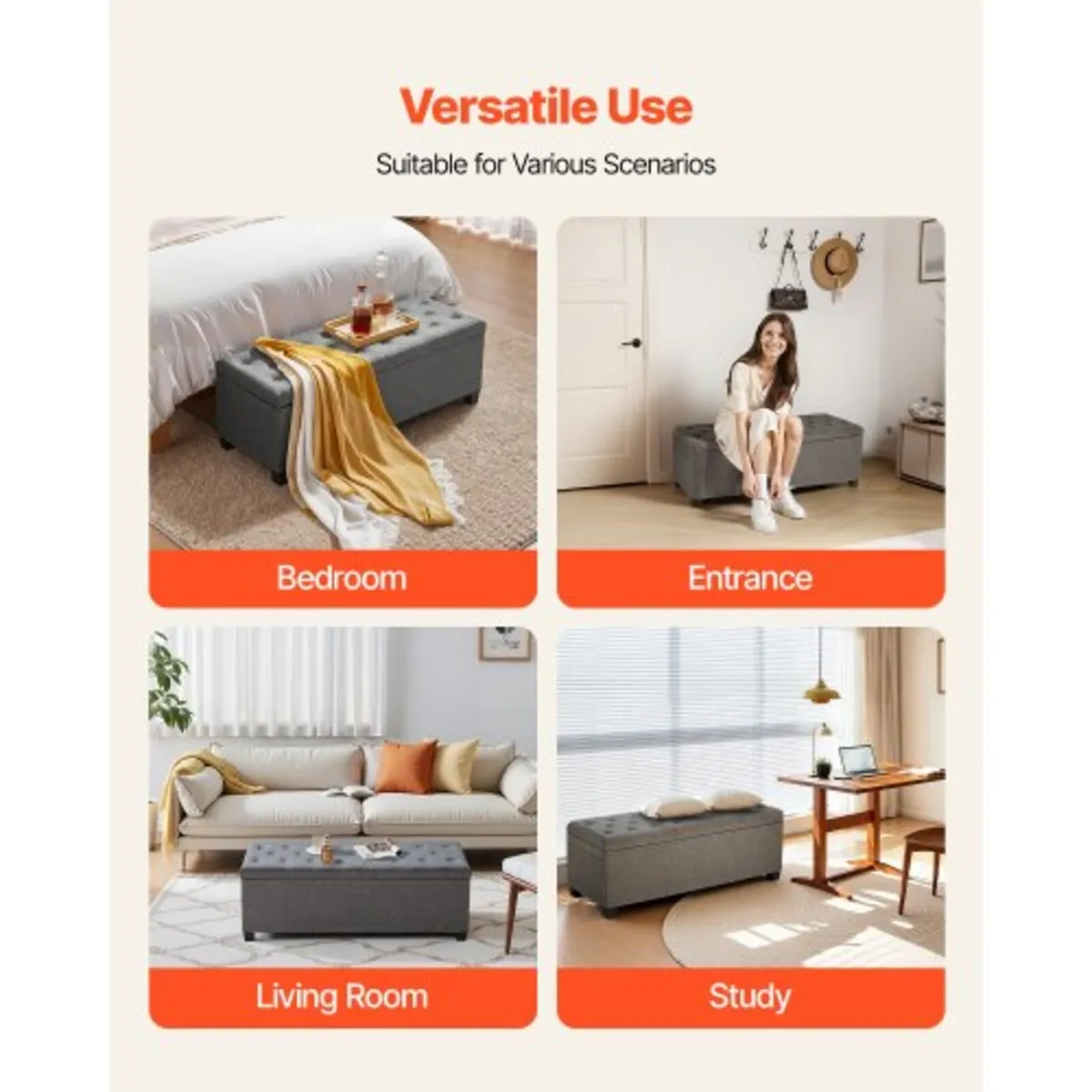 Storage Ottoman Bench, Button-Tufted End of Bed Be - Image 4