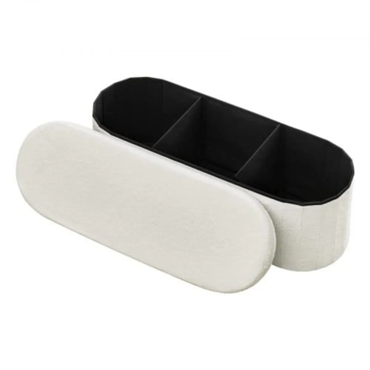 Oval Storage Ottoman Bench, Foldable Teddy Fleece - Image 1