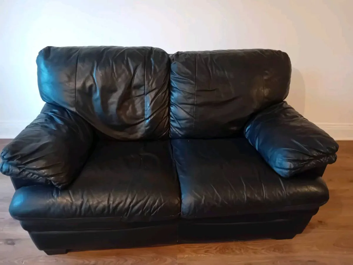 2 and 3 seater leather sofa, double bed frame - Image 1