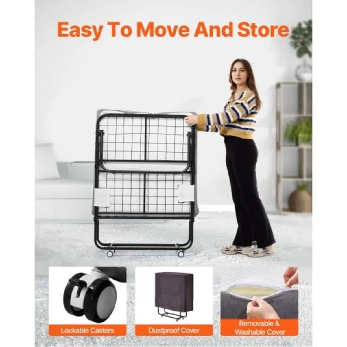 Rollaway Bed, 31 in x 75 in Folding Bed with 5 in - Image 2