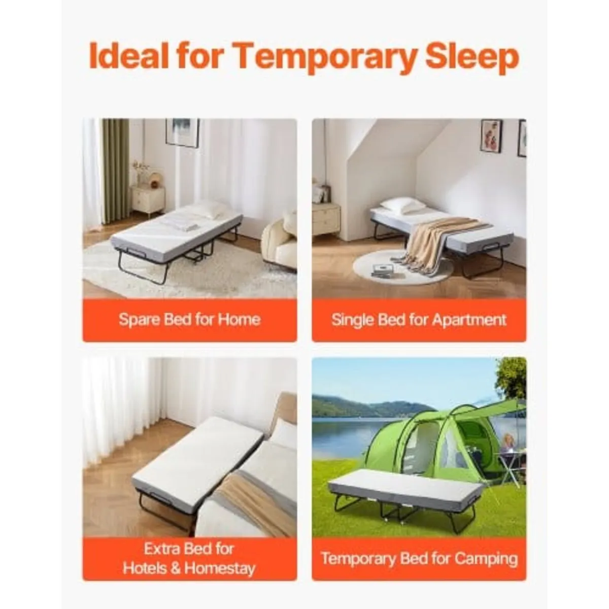 Rollaway Bed, 31 in x 75 in Folding Bed with 5 in - Image 4