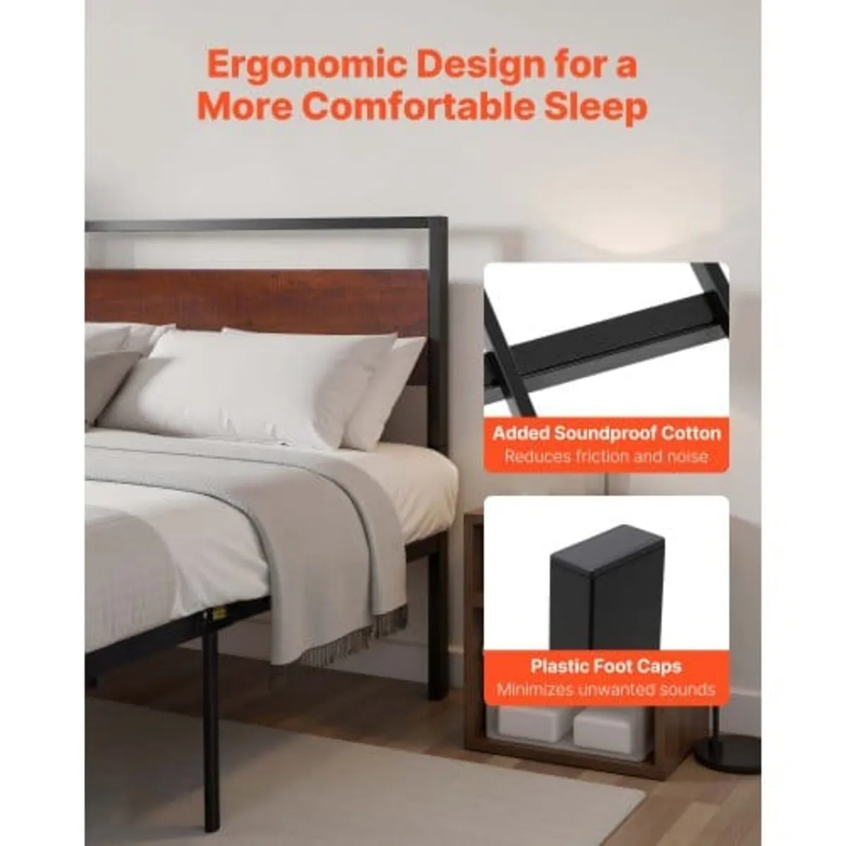 Queen Size Bed Frame, 35 cm Black Metal Platform B - Image 2