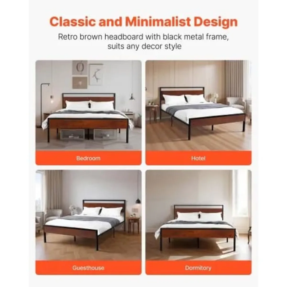 Queen Size Bed Frame, 35 cm Black Metal Platform B - Image 3