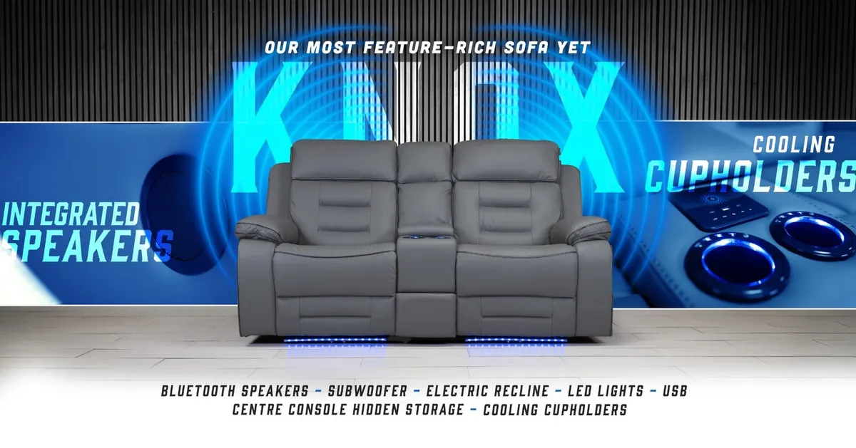 Knox 2 Seater Dark Grey Electric Leather Recliner - Image 2