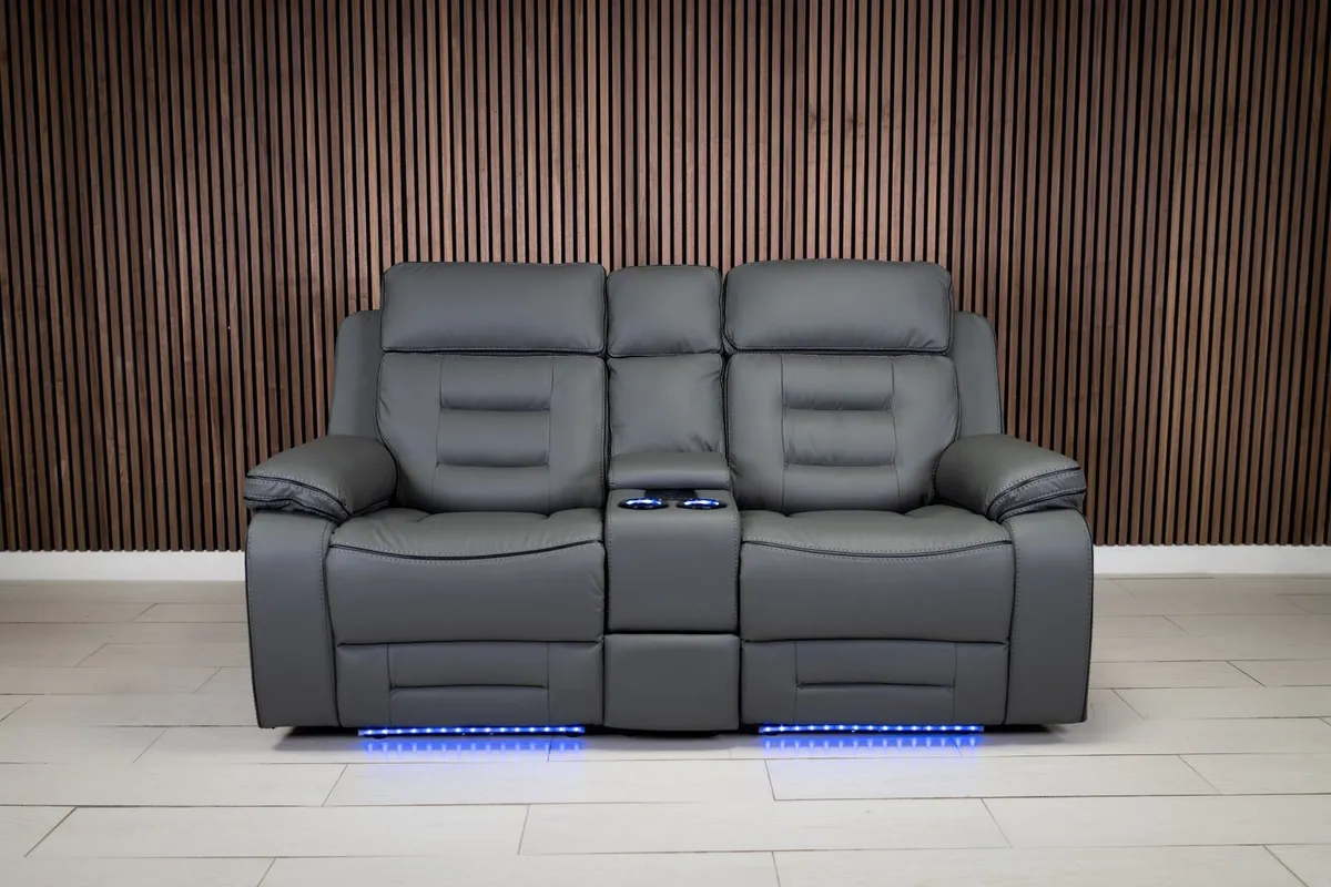 Knox 2 Seater Dark Grey Electric Leather Recliner - Image 1