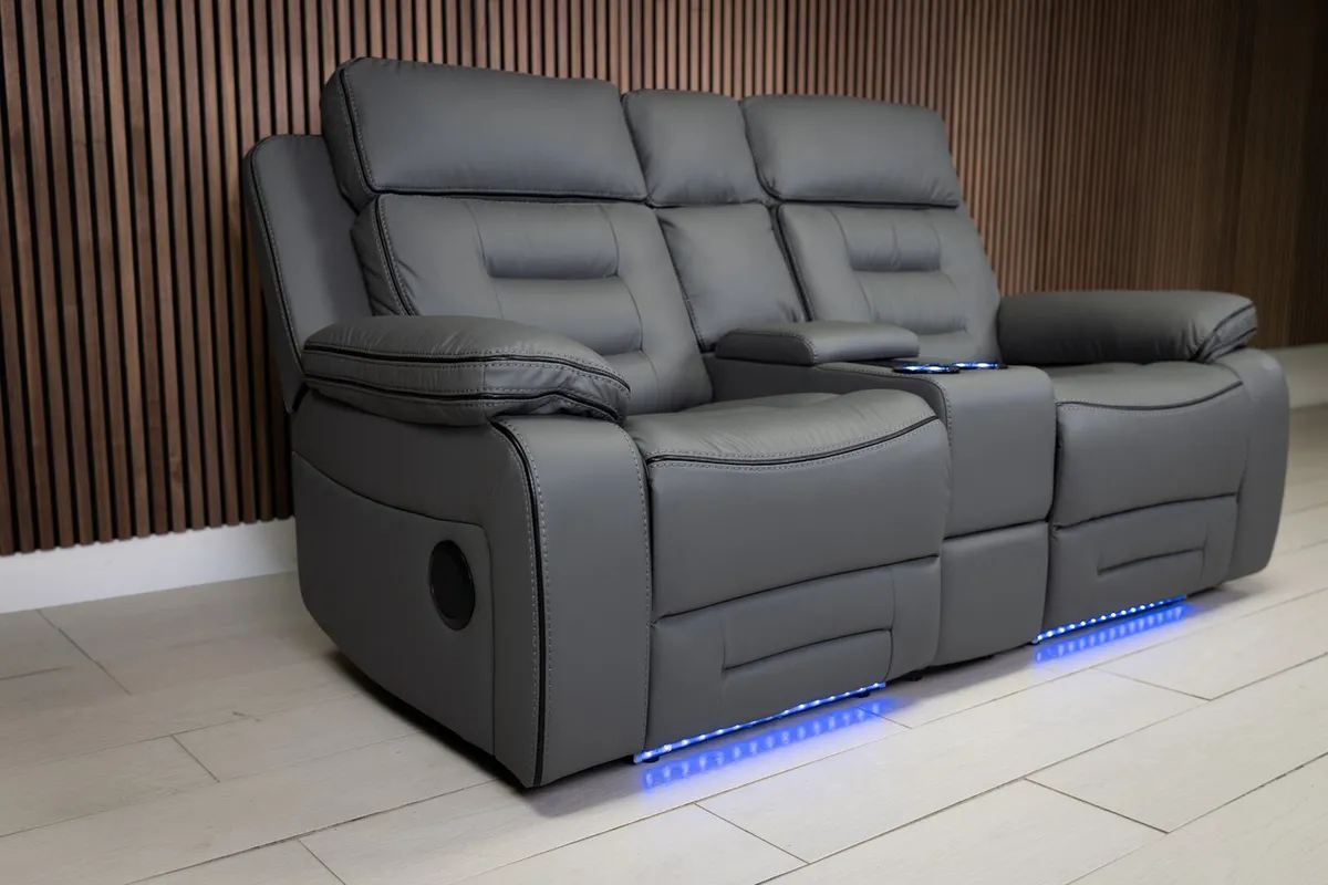 Knox 2 Seater Dark Grey Electric Leather Recliner - Image 3