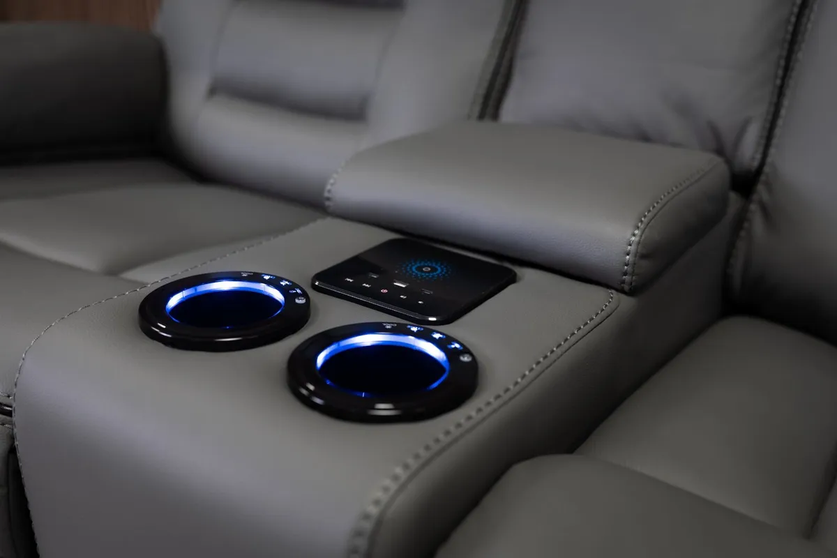 Knox 2 Seater Dark Grey Electric Leather Recliner - Image 4