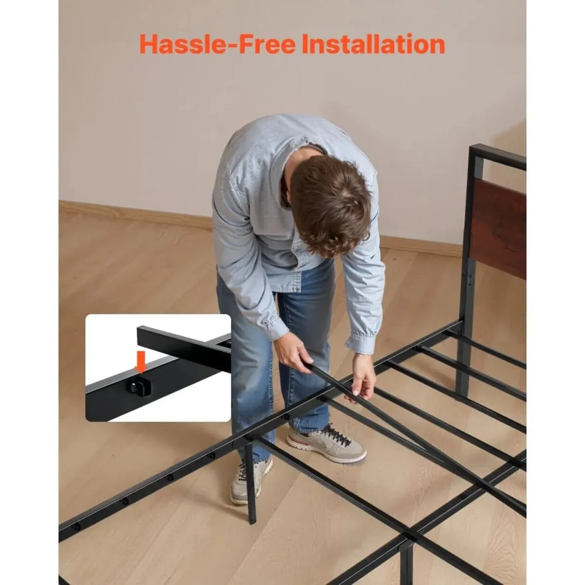 Full Size Bed Frame, 35 cm Black Metal Platform Be - Image 4