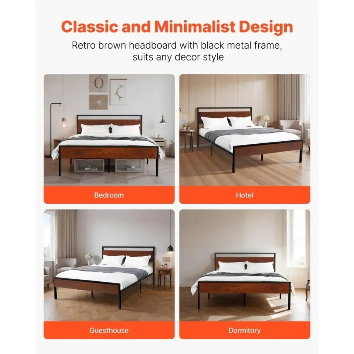 Full Size Bed Frame, 35 cm Black Metal Platform Be - Image 2