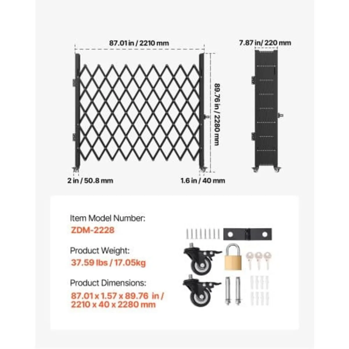 Single Folding Security Gate, 198 cm H x 229 cm W - Image 4