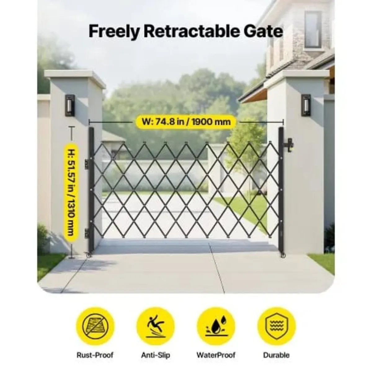 Single Folding Security Gate, Lockable Scissor Gat - Image 2