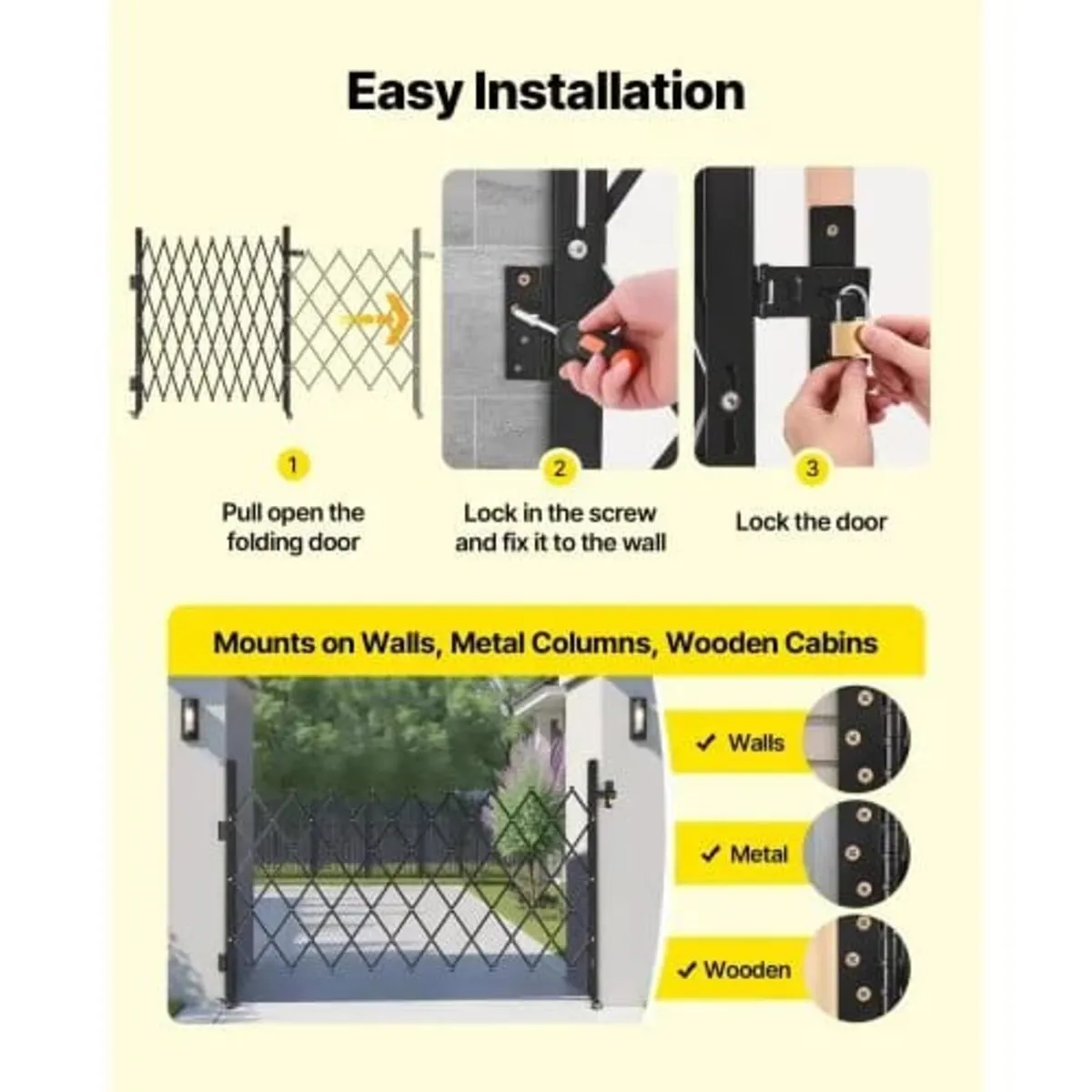 Single Folding Security Gate, Lockable Scissor Gat - Image 3