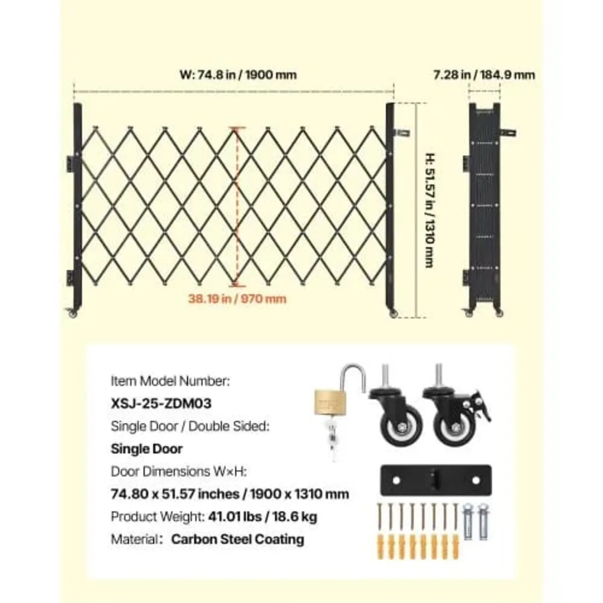 Single Folding Security Gate, Lockable Scissor Gat - Image 4