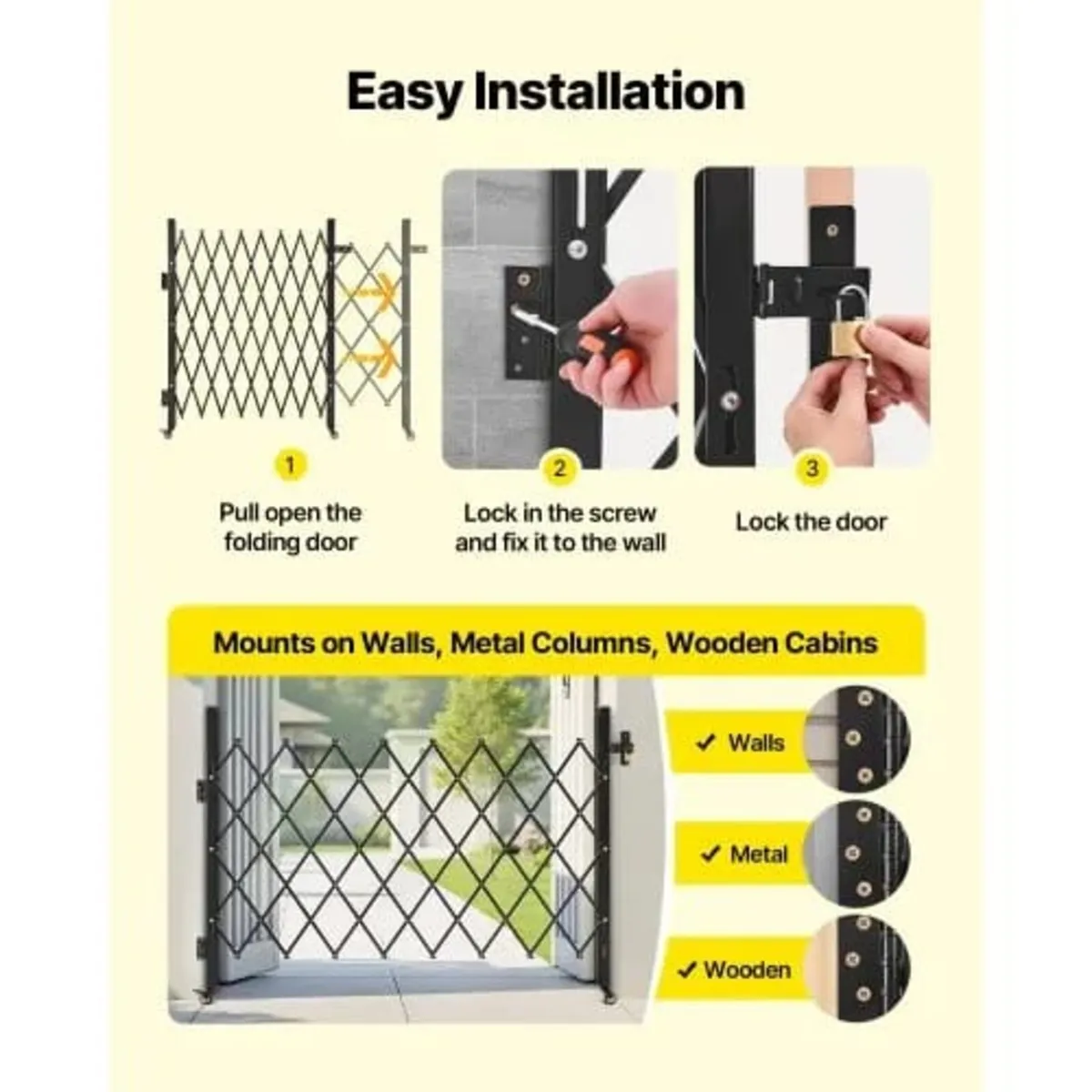 Single Folding Security Gate, Lockable Scissor Gat - Image 2