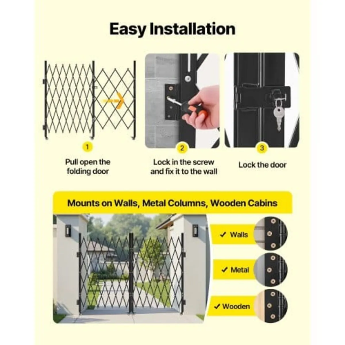 Double Folding Security Gate, Lockable Scissor Gat - Image 3