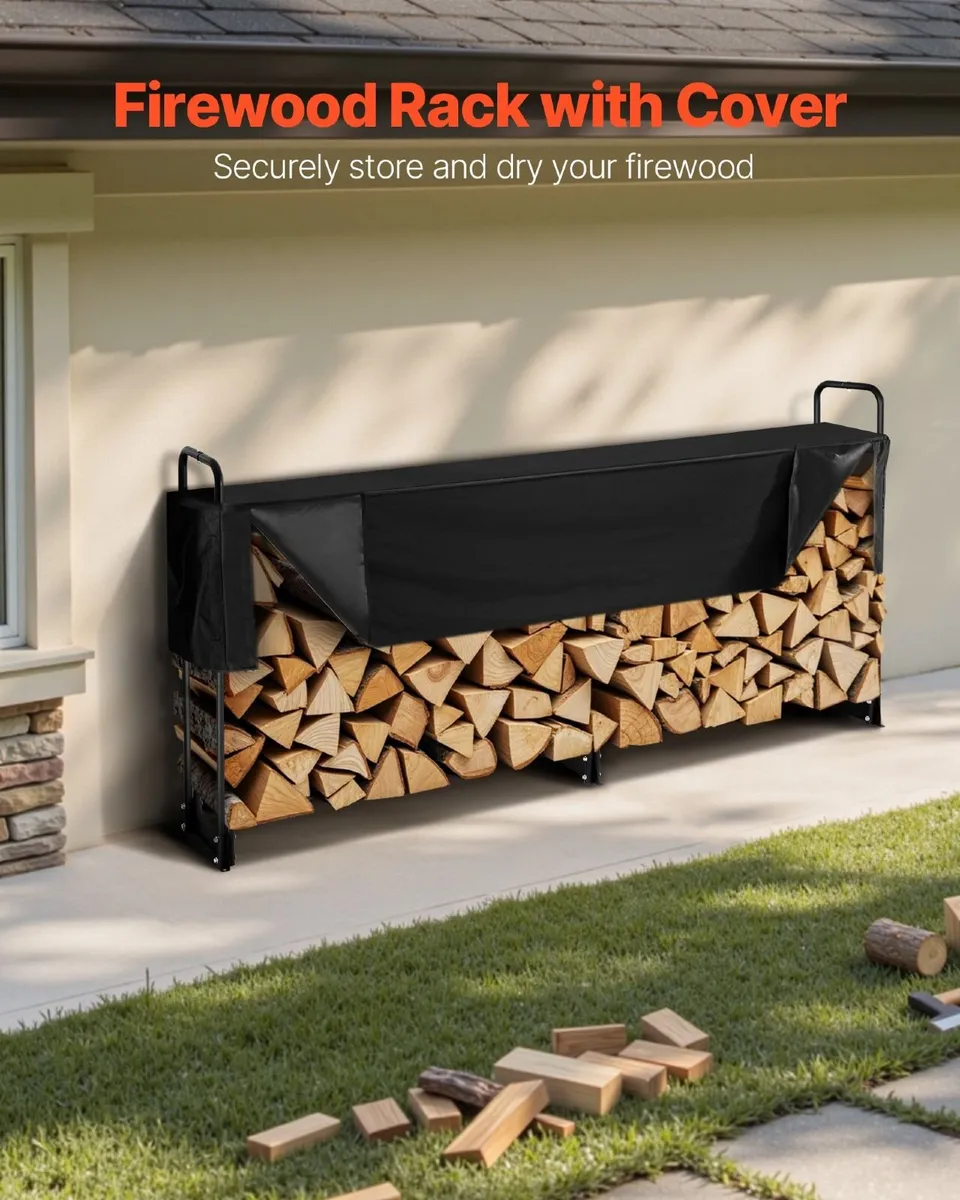 2.4m Firewood Rack with Waterproof Cover - Image 2