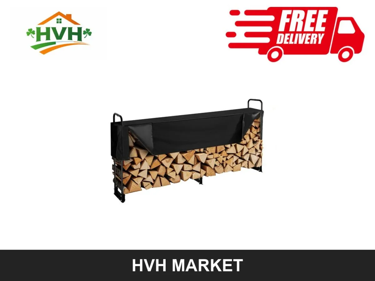 2.4m Firewood Rack with Waterproof Cover - Image 1