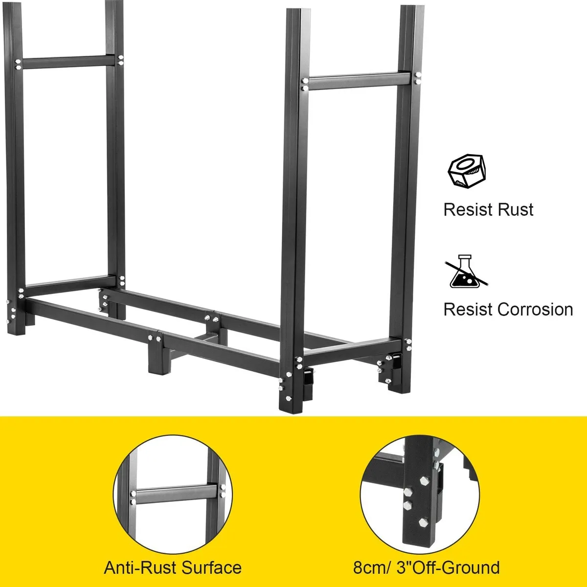 2.44m Steel Firewood Rack with Cover - Image 4
