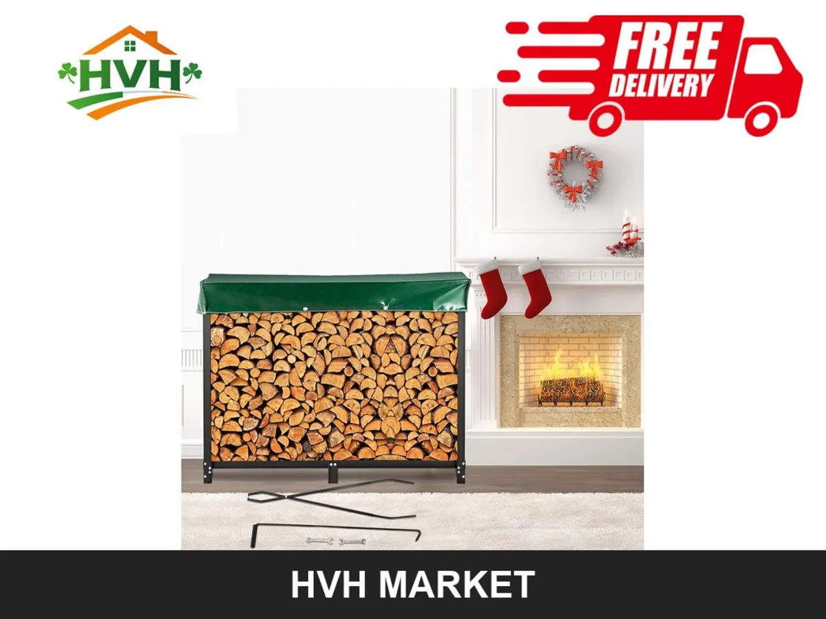 2.44m Steel Firewood Rack with Cover - Image 1