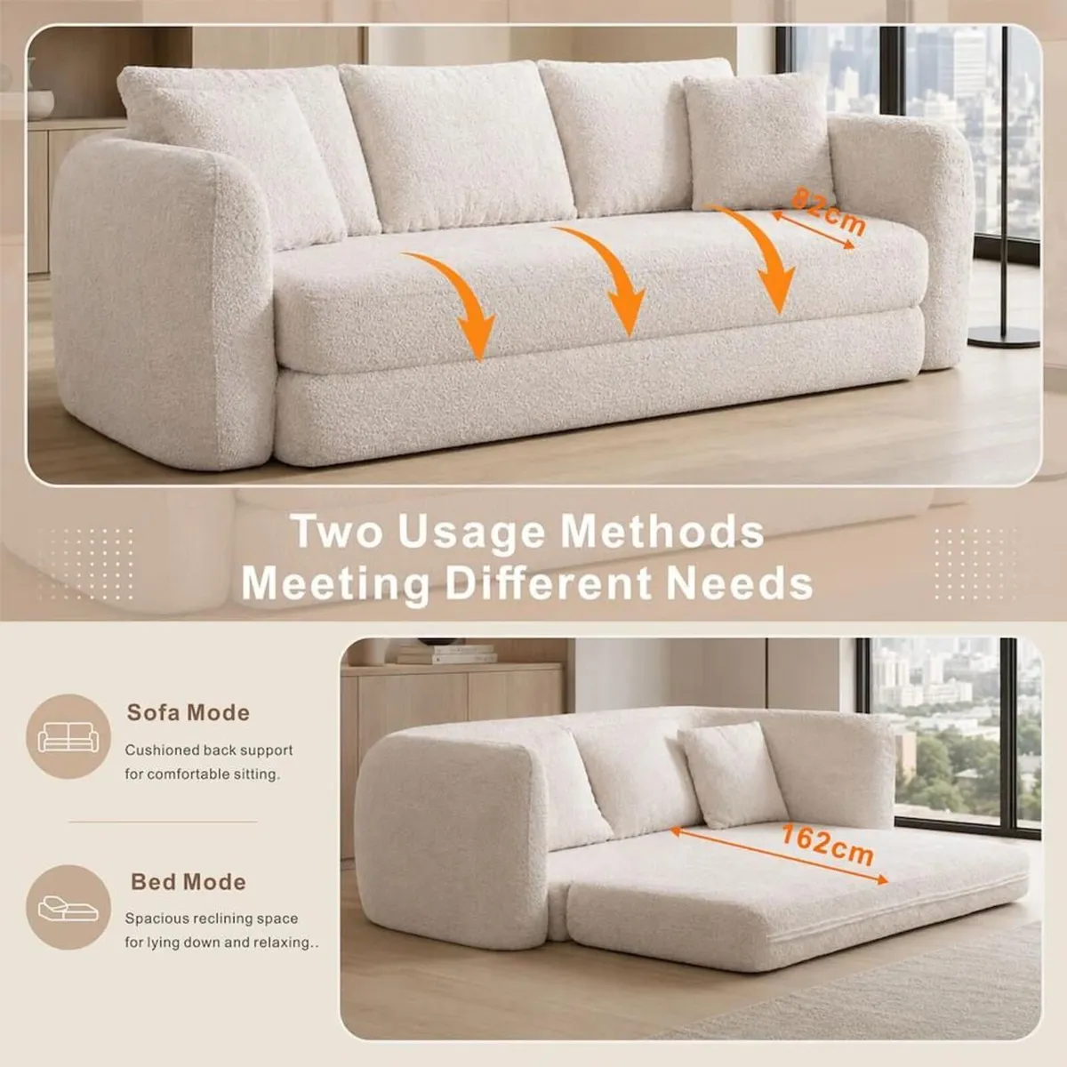Softy compressed Pull Out Sofa Bed - Beige - Image 4