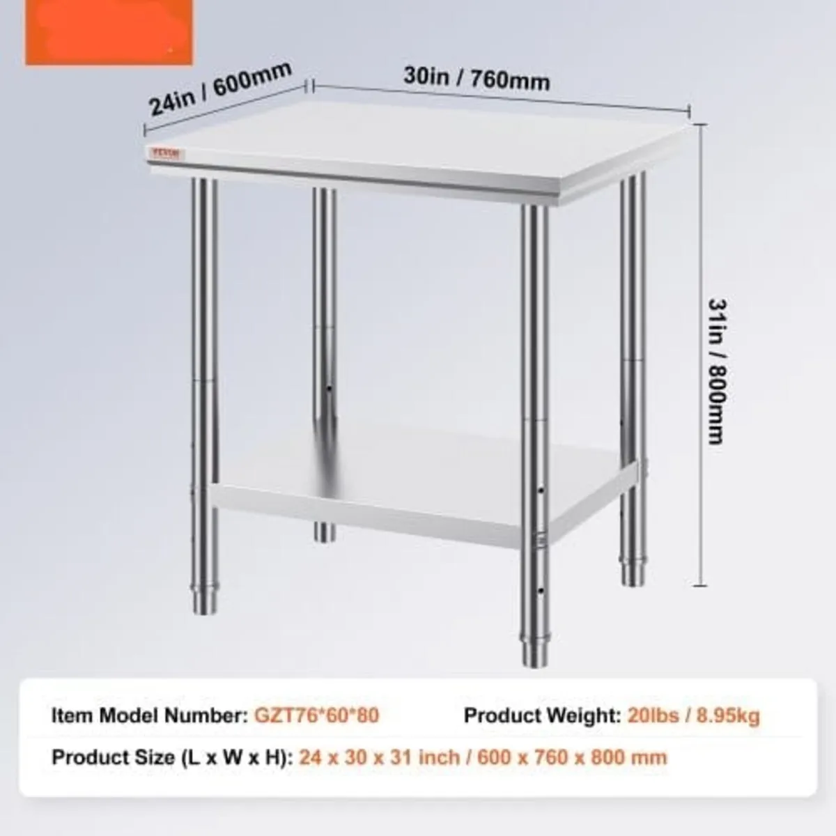 Stainless Steel Prep Table, 24 x 30 x 31 Inch, 700 - Image 4