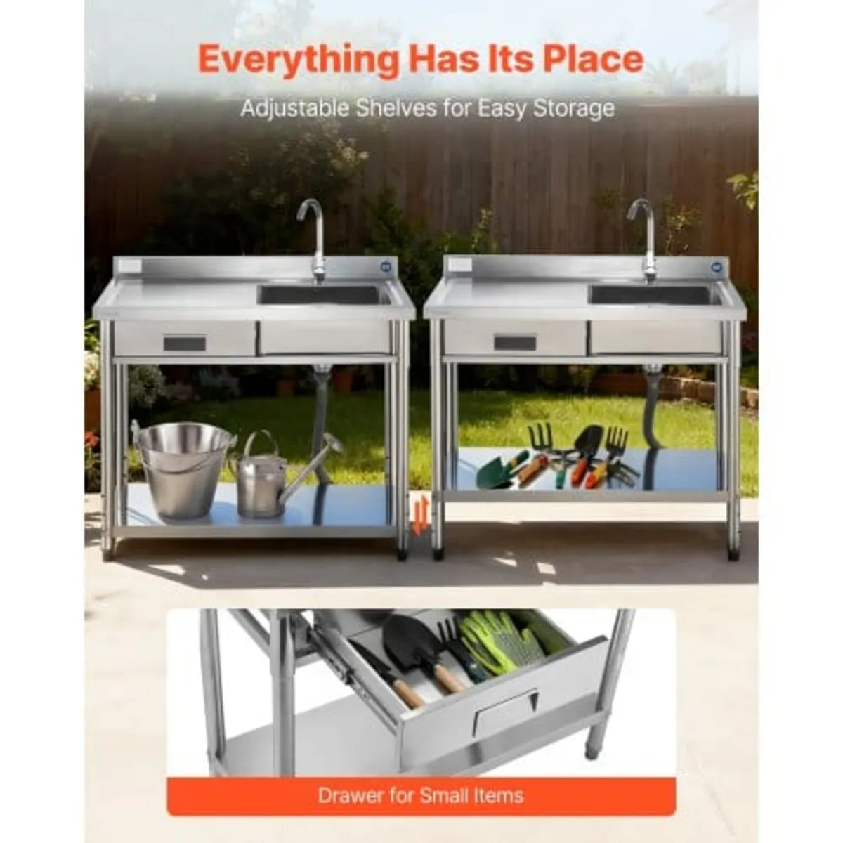 Stainless Steel Utility Sink, Free Standing Single - Image 2