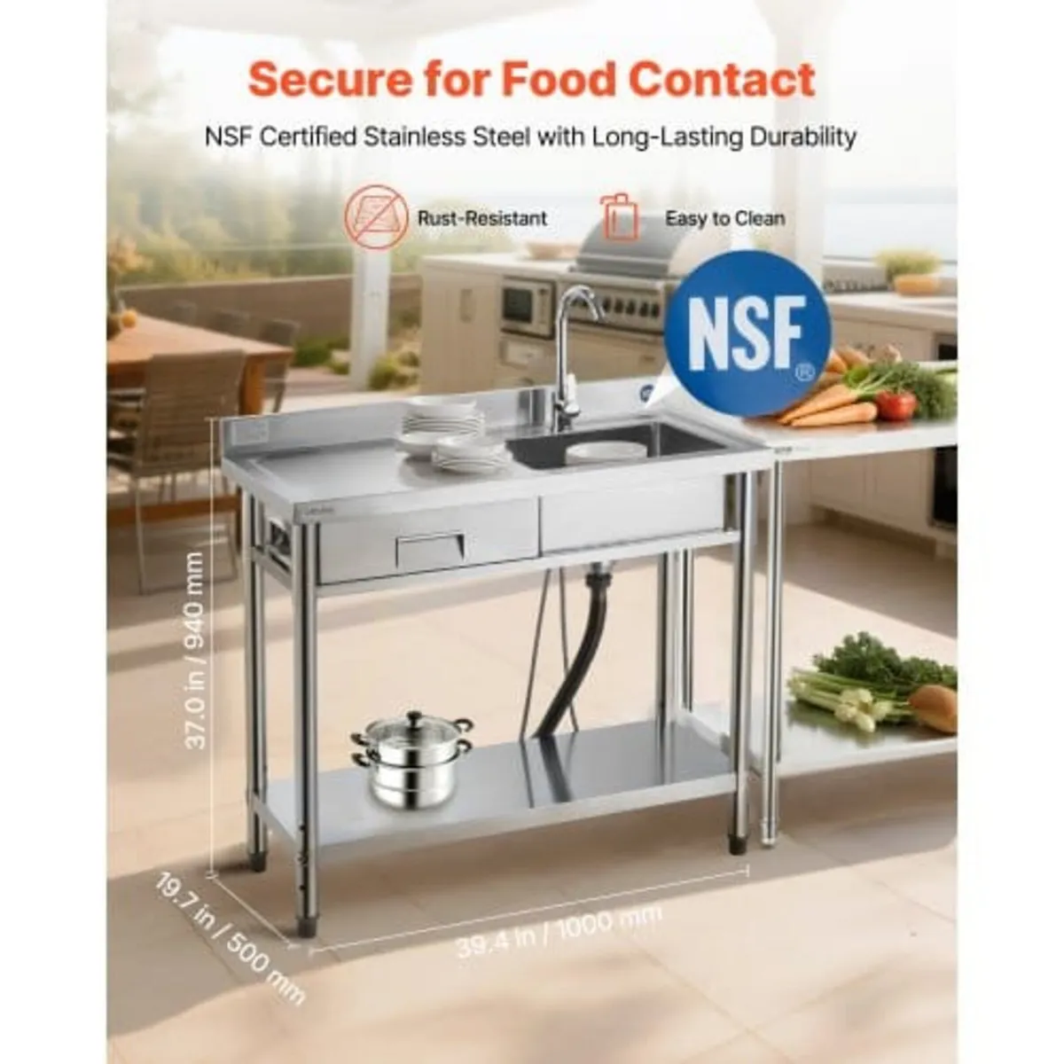 Stainless Steel Utility Sink, Free Standing Single - Image 3