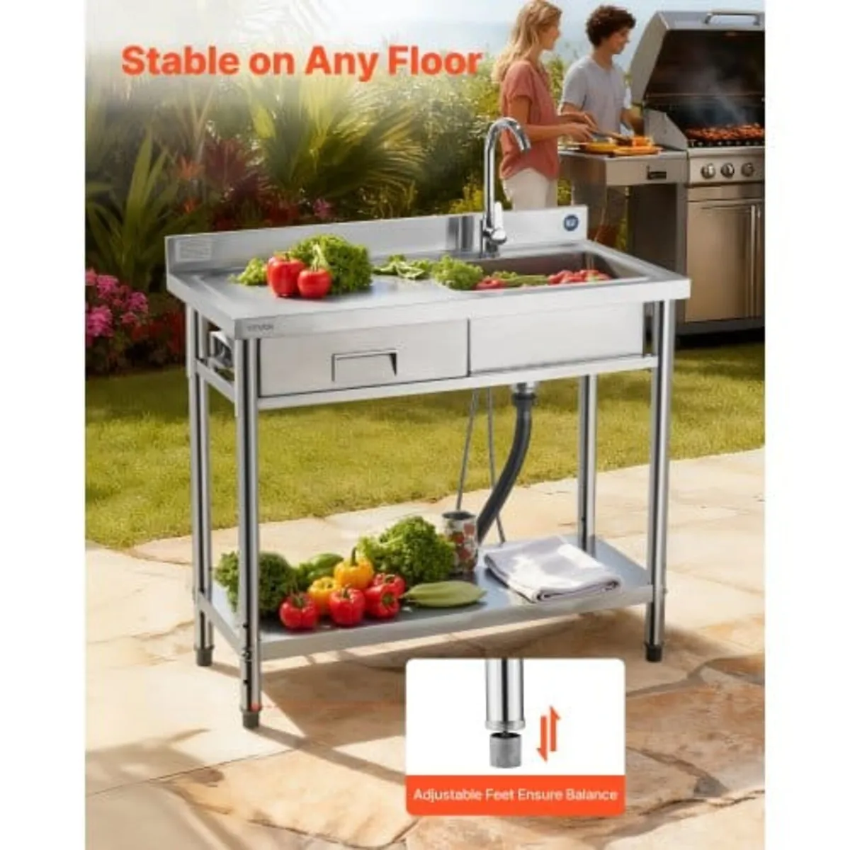 Stainless Steel Utility Sink, Free Standing Single - Image 4