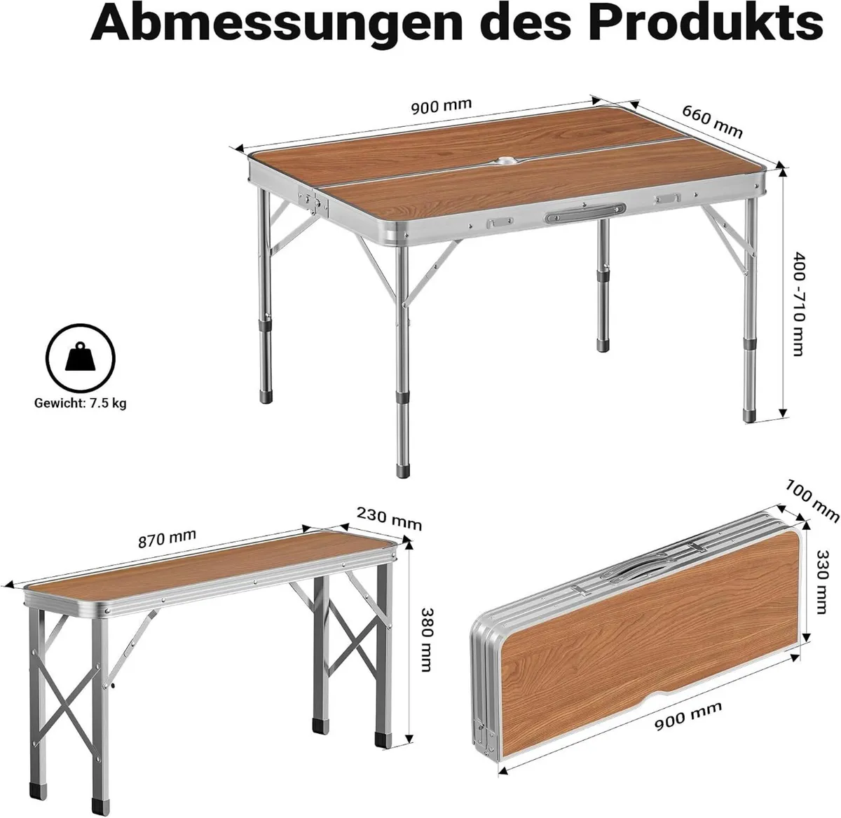 Camping Table Foldable Aluminium with 2 Seats - Image 1
