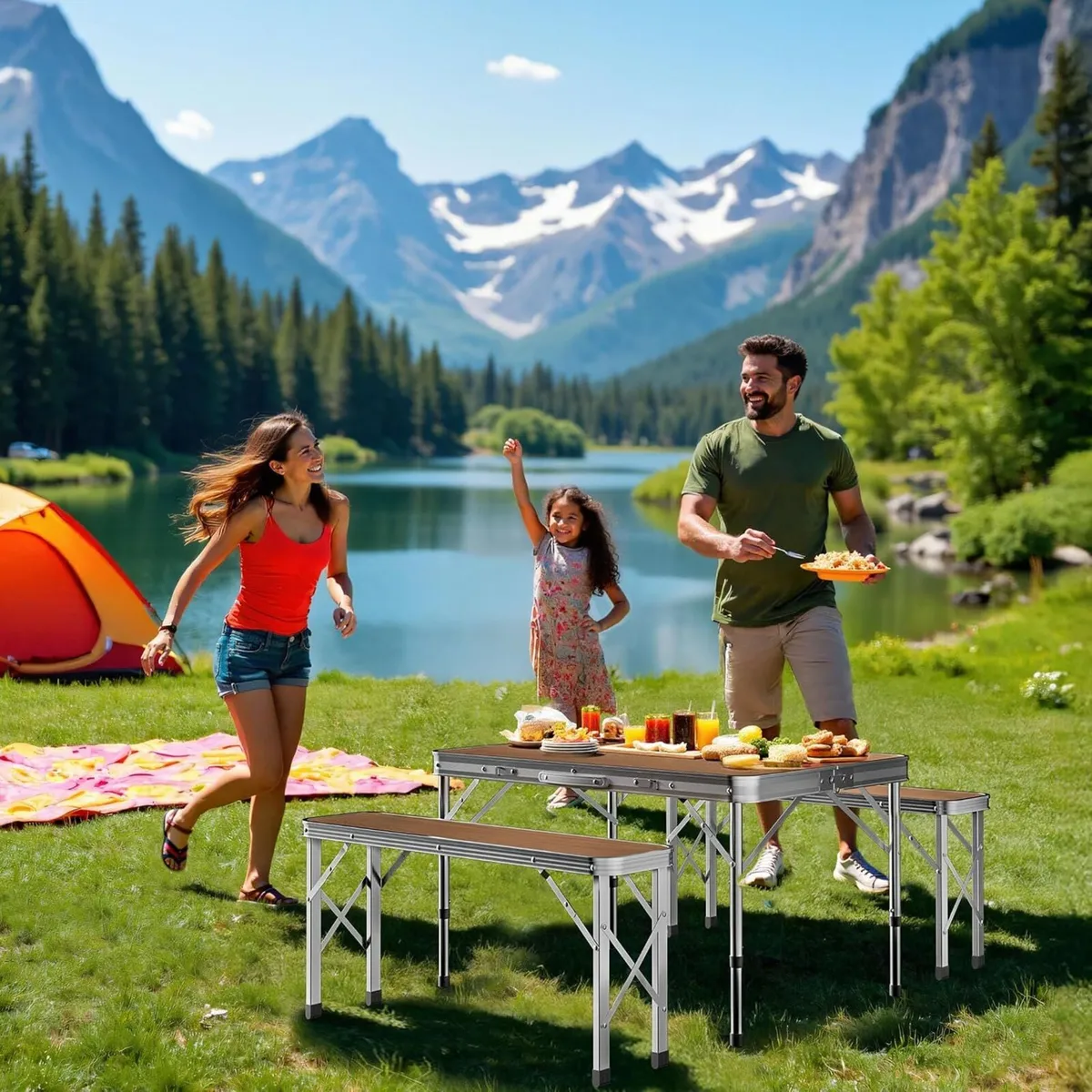 Camping Table with 2 Foldable Aluminium Benches - Image 3