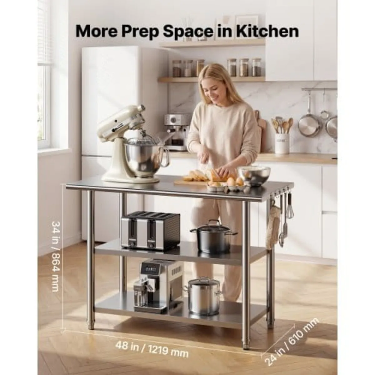 Stainless Steel Work Table, 61x122 cm Food Prep Ta - Image 4