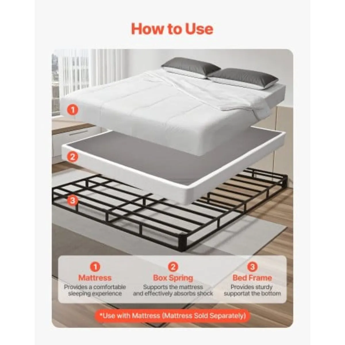 Box Spring, Queen Size Bed Frame with Washable Fab - Image 3