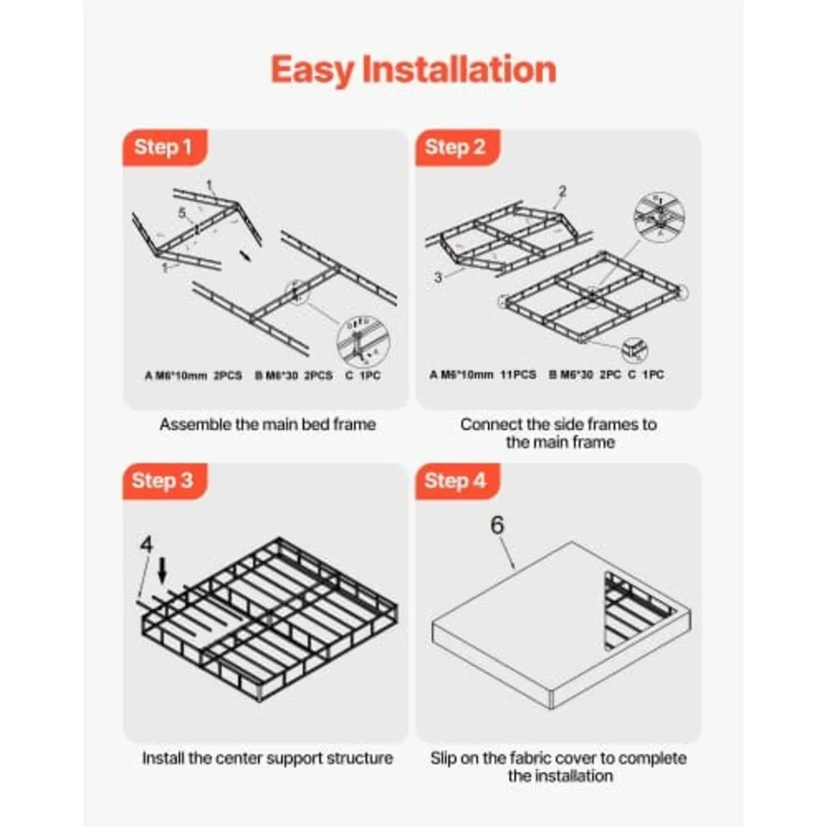 Box Spring, Queen Size Bed Frame with Washable Fab - Image 4