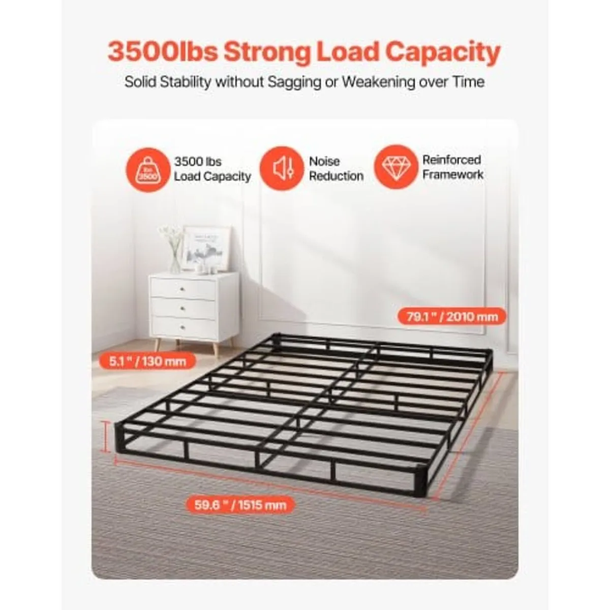 Box Spring, Queen Size Bed Frame with Washable Fab - Image 2