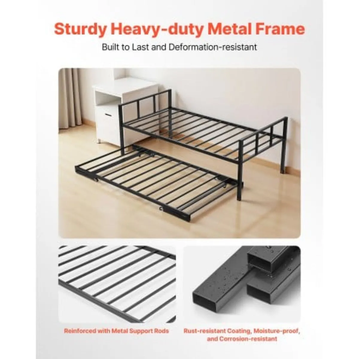 Twin Size Daybed Frame, Day Bed with Trundle, Heav - Image 3