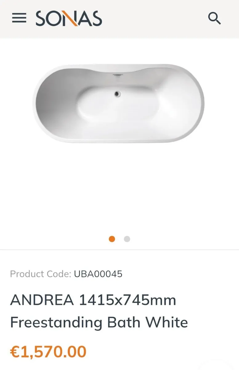 Freestanding Bath Brand New SONAS Andrea 1415mm - Image 2