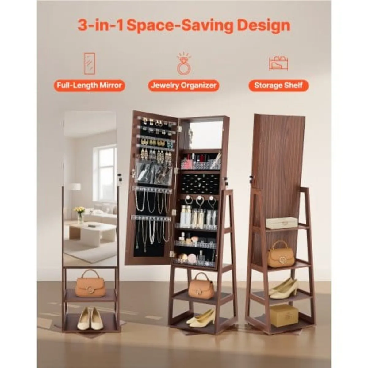 360° Swivel Jewelry Cabinet, 1550 mm Tall, Full-Le - Image 2