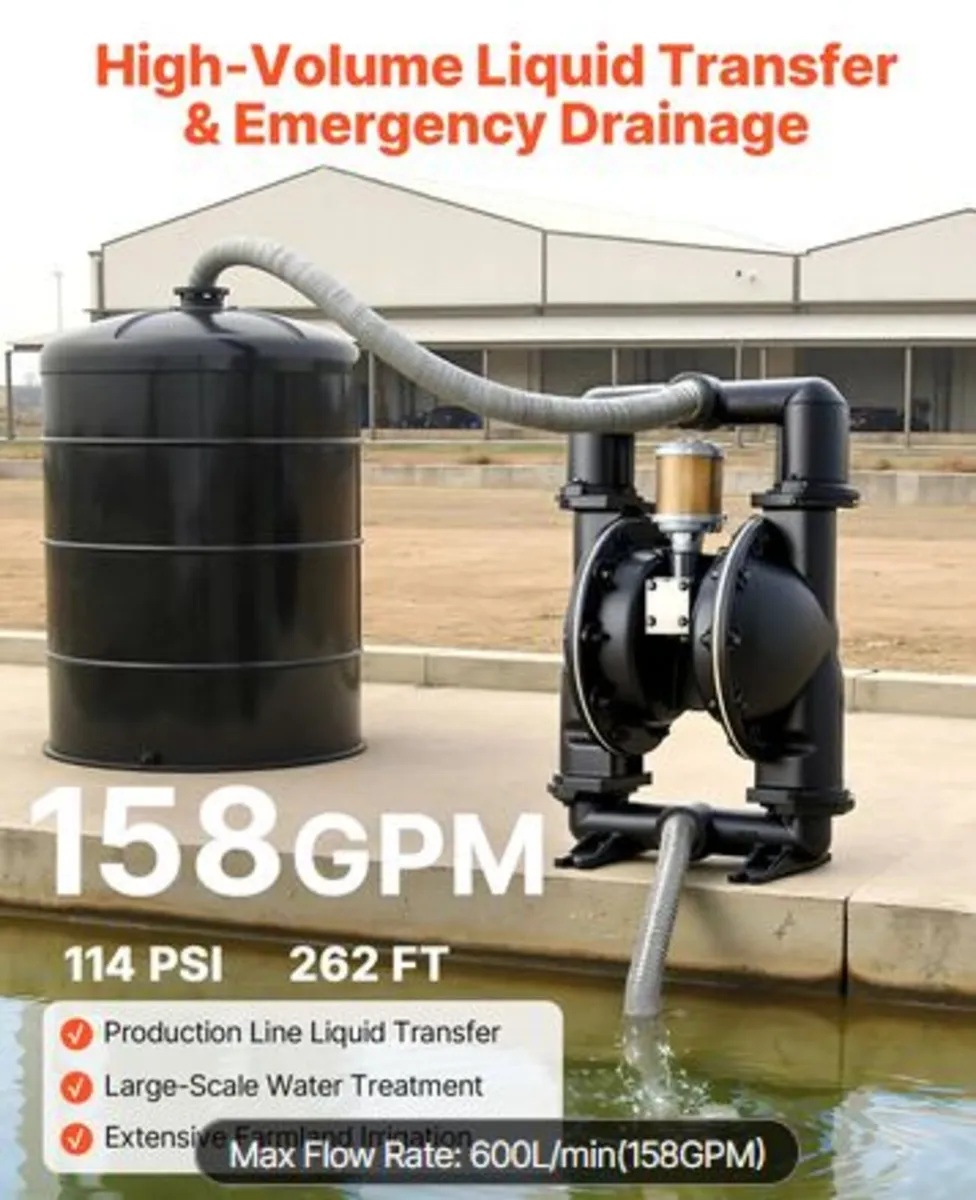 Air Operated Double Diaphragm Pump, 598 L/min Max, - Image 2