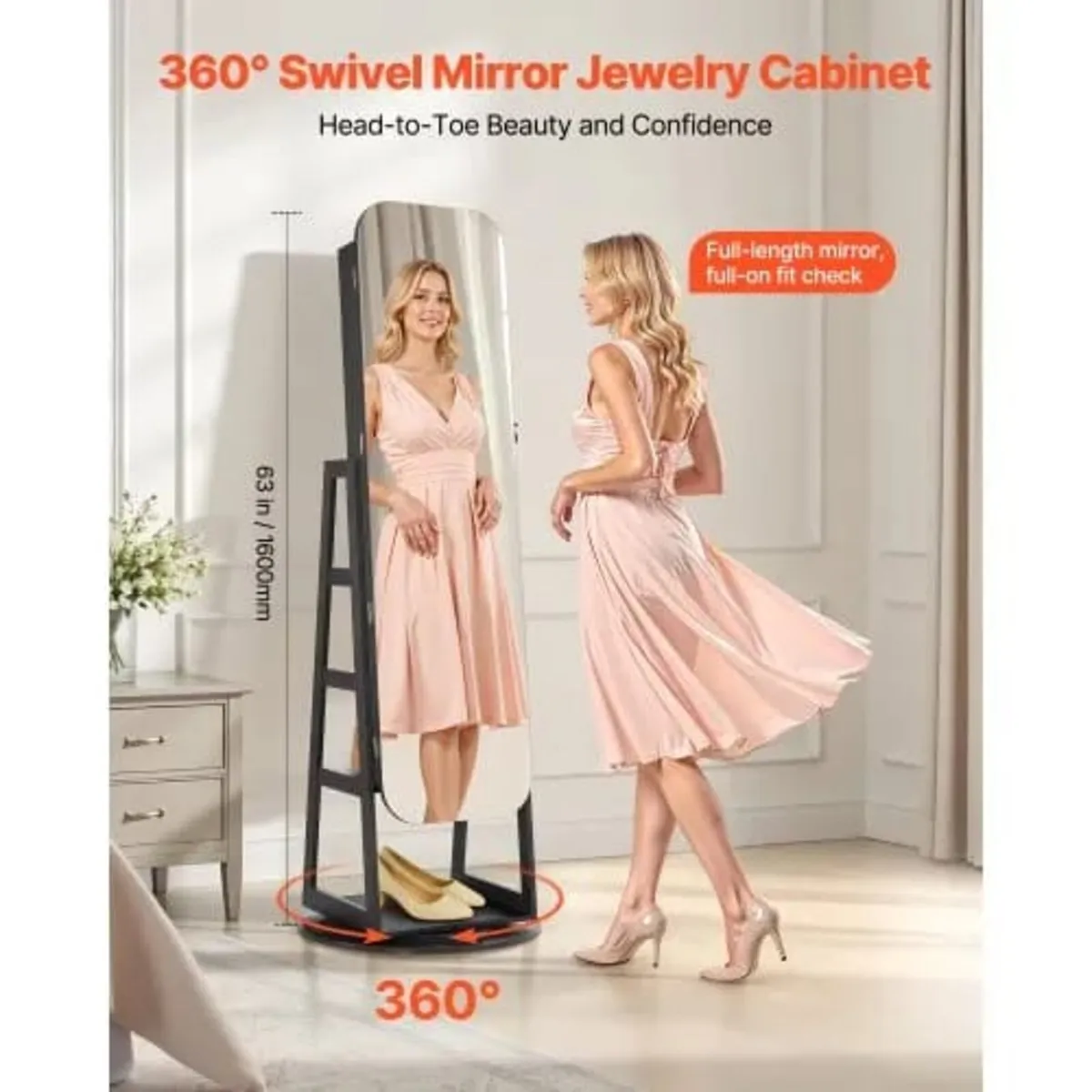 360° Swivel Jewelry Cabinet, 1600 mm Tall, Full-Le - Image 2