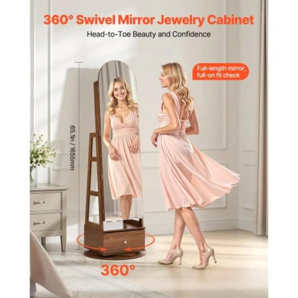 360° Swivel Jewelry Cabinet, 1655 mm Tall, Full-Le - Image 3