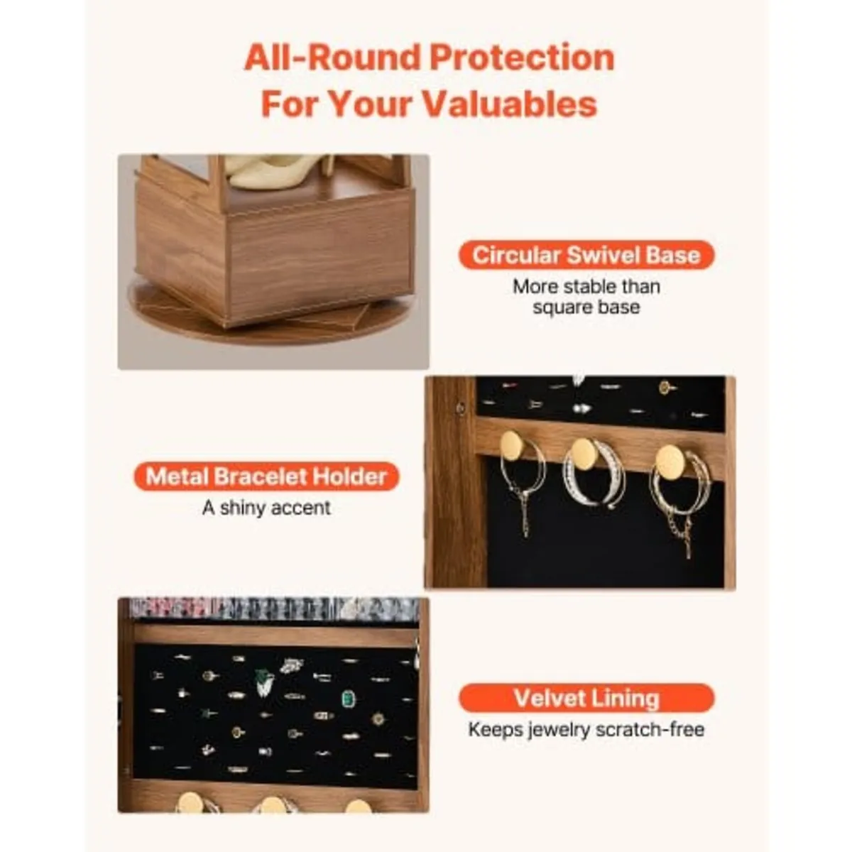 360° Swivel Jewelry Cabinet, 1655 mm Tall, Full-Le - Image 4