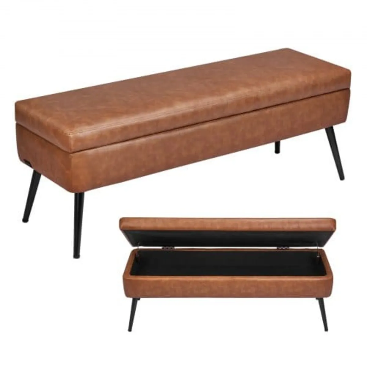 Leather Storage Ottoman Bench, PU Leather Bench wi - Image 1