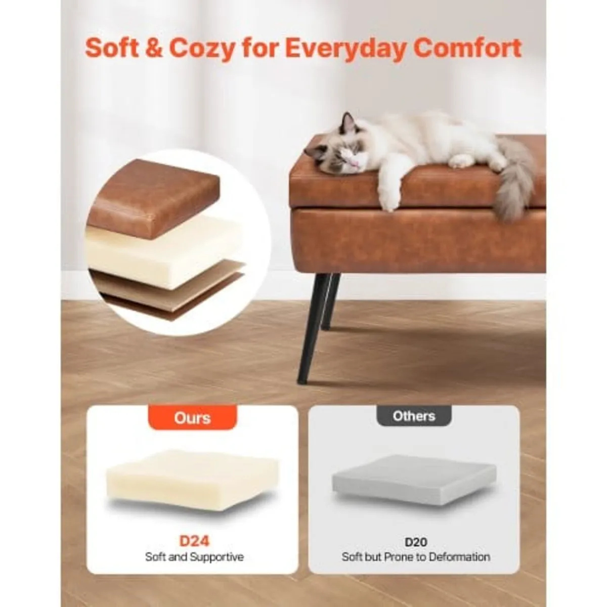 Leather Storage Ottoman Bench, PU Leather Bench wi - Image 2