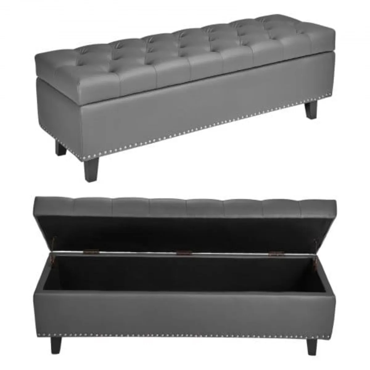 Button-Tufted Storage Ottoman Bench, PU Leather Be - Image 1