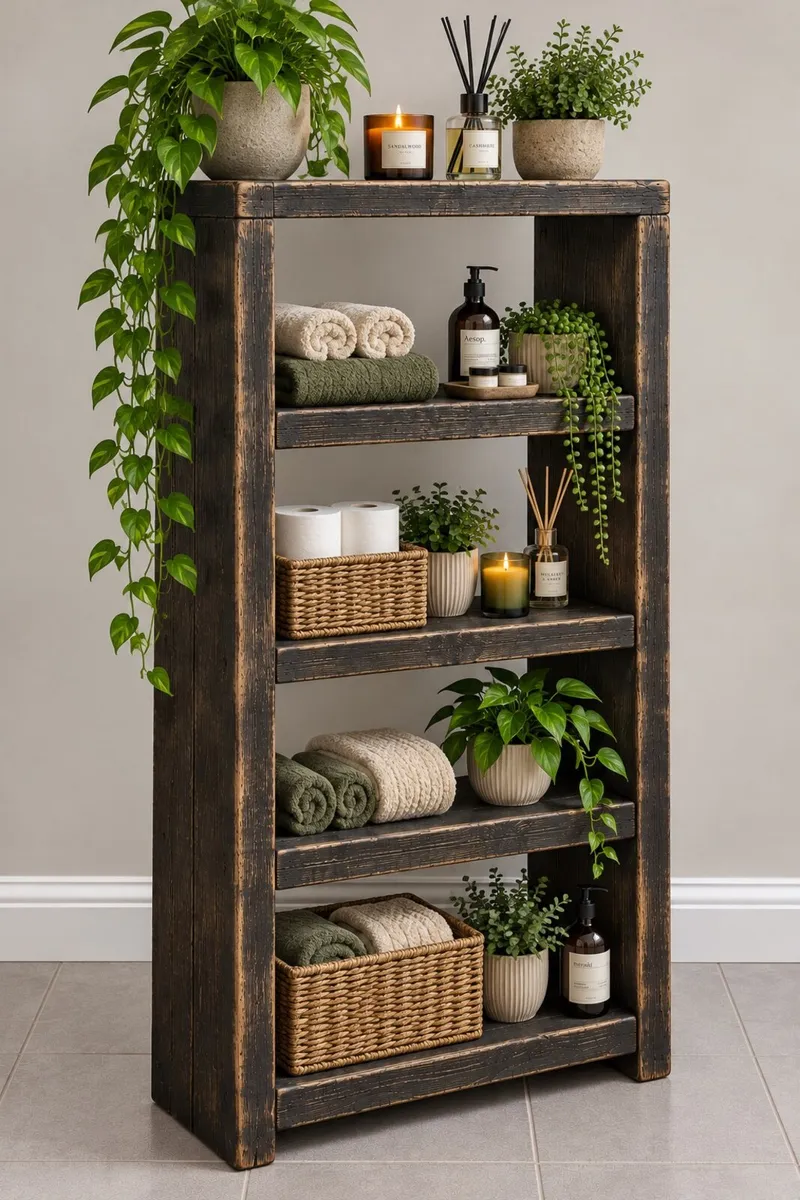 Handmade Rustic Bathroom Tall Shelving Unit - Image 1