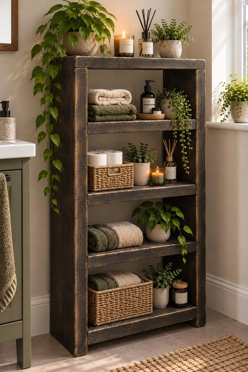 Handmade Rustic Bathroom Tall Shelving Unit - Image 2