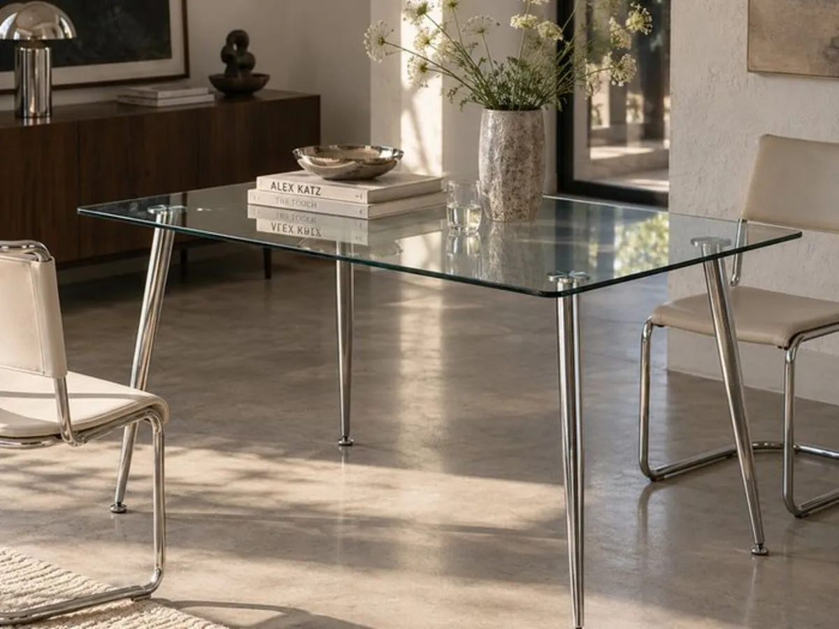 Modern Glass Table with Chrome Steel Frame - Image 1