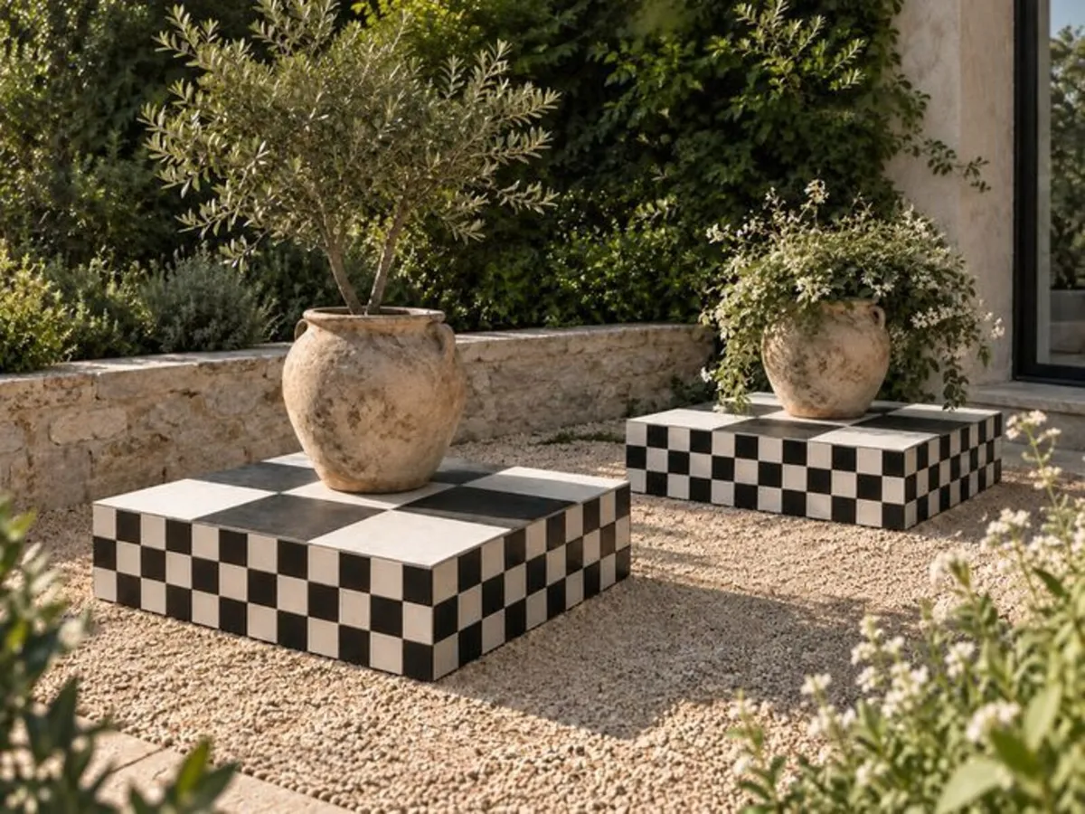 Black & White Checkerboard Plinth Display Pedestal - Image 1