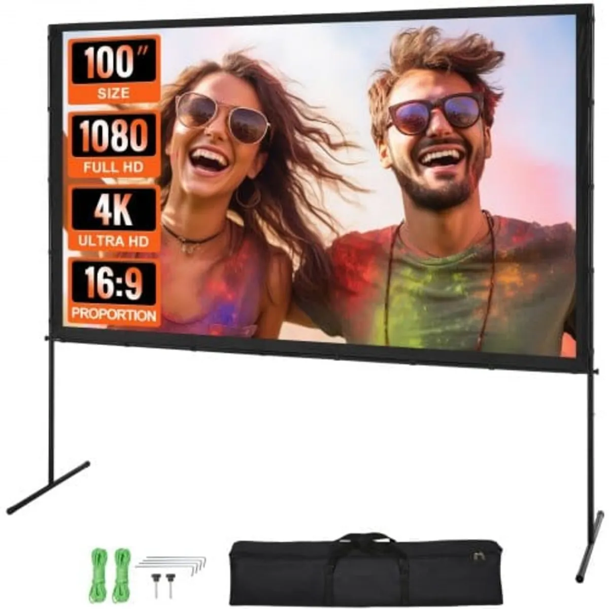 Projector Screen with Stand, 100 inch 16:9 4K 1080 - Image 1