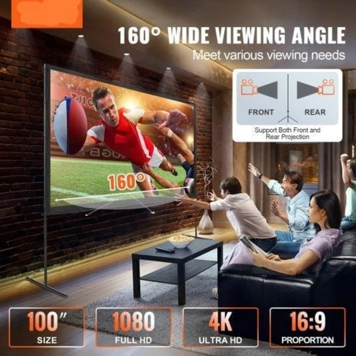 Projector Screen with Stand, 100 inch 16:9 4K 1080 - Image 3